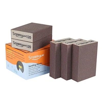 Image of STEBRUAM 5 Pieces Sanding Sponges,Coarse and Fine Blocks 120 Grits Specifications Pads,sand sponge Washable Reusable,Sand Paper Pack for Metal Wood Wall