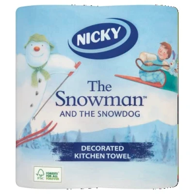 Image of Nicky The Snowman and Snowdog Decorated Kitchen Towels, Pack of 2