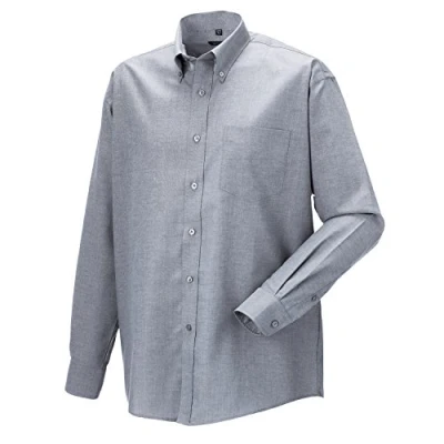 Image of Russell Collection Long Sleeve Oxford Shirt Silver 21.0