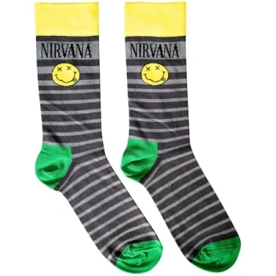 Image of Rock Off officially licensed products Nirvana Grunge Smile Stripes Ankle Socks UK Size 7 11