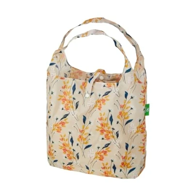 Image of ECO CHIC Lightweight Foldable Reusable Shopping Bag Water Resistant Tote (Flowers Beige)