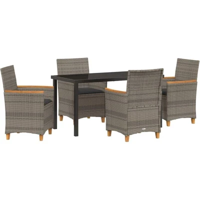 Image of vidaXL 5 Piece Garden Dining Set with Cushions Grey Poly Rattan