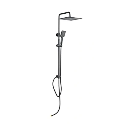 Image of ELBE Rain Shower, Black Shower System without Fittings with 304 Stainless Steel Large Square Head 30 cm 3 Jet Types Hand Water Saving