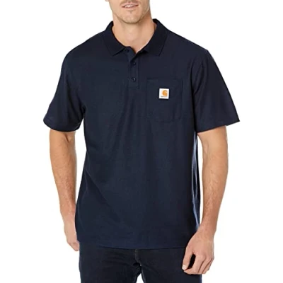 Image of Carhartt Men&#039;s Loose Fit Midweight Short Sleeve Pocket Polo, Navy, S