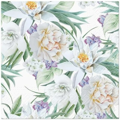 Image of Tete a 3Ply Flowery Tissue Paper Napkins Decoupage Serviettes 33cm x 1/4 Folded (Pack of 20) (Orient Flowers)