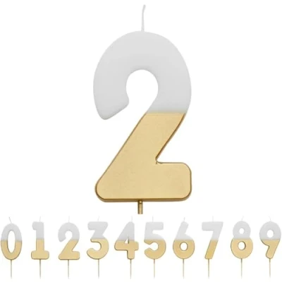 Image of Talking Tables White and Gold Number 2 Candle Premium Quality Cake Topper Decoration for Kids, Adults, 21st Birthday Party, Anniversary, Milestone, GoldCandle2,White/Gold,8 cm
