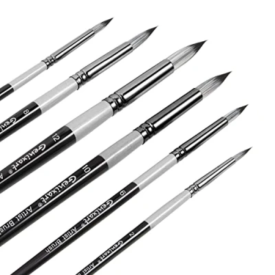 Image of Round Pointed Tip Paint Brushes Set 6 Pcs Artist Paintbrushes for Acrylic, Oil, Watercolor Painting Premium Nylon Hair Art Brush Beginners and Professionals