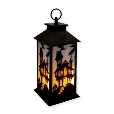 Image of Global Gizmos 46289 LED Halloween Lantern / Flickering Candle Effect 6 Hour Timer Convenient Hanging Hook Battery Powered