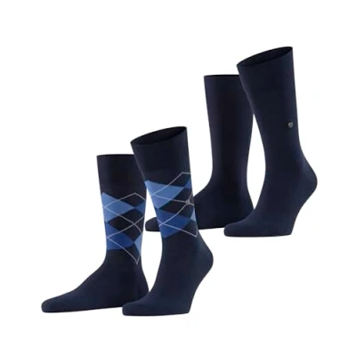 Image of 2 Pair Navy Everyday Plain and Argyle Cotton Socks Men&#039;s 6.5 11 Mens Burlington