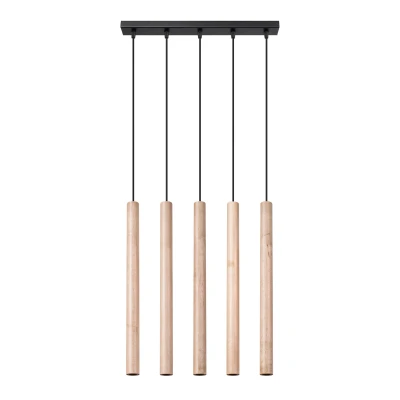 Image of Pastelo Modern Bar Pendant Ceiling Light Wood 5x G9