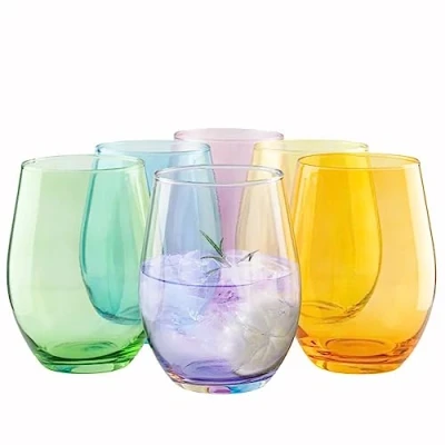 Image of TREND FOR HOME Cocktail Glasses 624 ml Coloured Drinking Set of 6 Glass Tumbler Iced Coffee Water Highball Juice Phoebe Rainbow