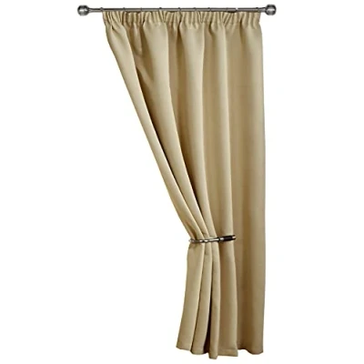 Image of Emma Barclay Blackout Door Curtain for Bedroom Thermal Insulated Woven Pencil Pleat Single Cali Collection (46 x 84 Inch)(Beige)