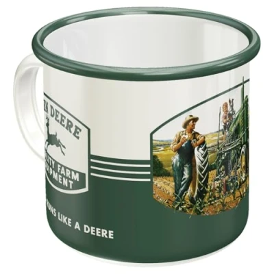 Image of Nostalgic Art Retro Enamel Mug 360ml John Deere Quality Farm Equipment Gift Idea for Tractor Fans Camping Vintage Design
