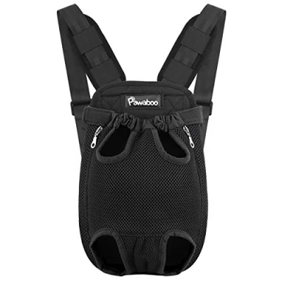 Image of Pawaboo Pet Carrier Backpack, Adjustable Front Cat Dog Backpack Travel Bag, Legs Out, Easy Fit for Traveling Hiking Camping Small Medium Dogs Cats Puppies, Extra Large, Black