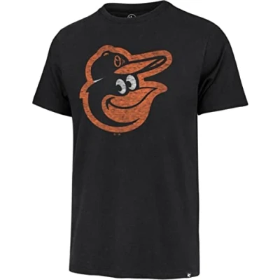 Image of MLB Men&#039;s Distressed Imprint Match Team Color Primary Logo Word Mark T Shirt, Baltimore Orioles Black, M