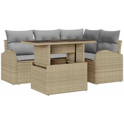 Image of vidaXL 5 Piece Garden Sofa Set with Cushions Beige Poly Rattan