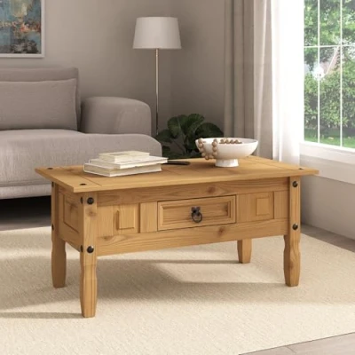 Image of Corona Coffee Table 1 Drawer Mexican Solid Pine Rectangular Living Room