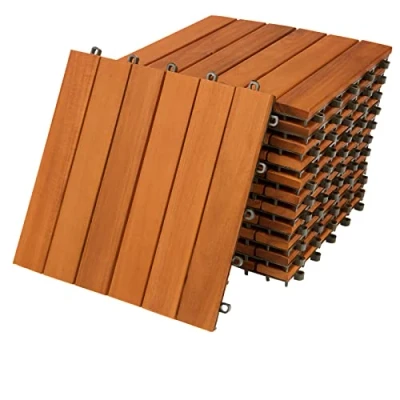 Image of CASARIA® 11x Wooden Acacia Decking Tiles 30x30cm Cuttable Interlocking System Drainage Garden Balcony Patio Click Lock in Flooring Deck FSC Certified Wood 11