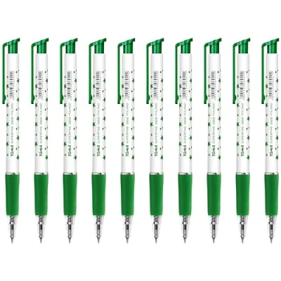 Image of Ballpoint Pens, Retractable Smudge Free Extra Fine Point 0.5 mm, Ideal for School, Office, Everyday Use (Green, 10 Pens)