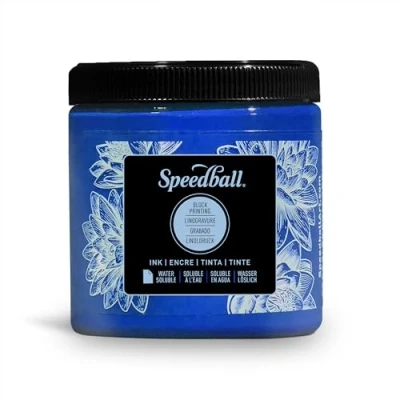 Image of Speedball Water Soluble Block Printing Ink 8oz Blue, Waterproof Relief Ink, Lino, Wood, Soft Block, Printing, Artist Art Tool Kit Accessories, Set