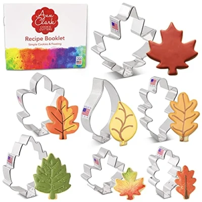 Image of Fall Leaves Cookie Cutters 7 Pc. Set Made in The USA by Ann Clark, Oak, Teardrop, and Maple Leaf Shapes