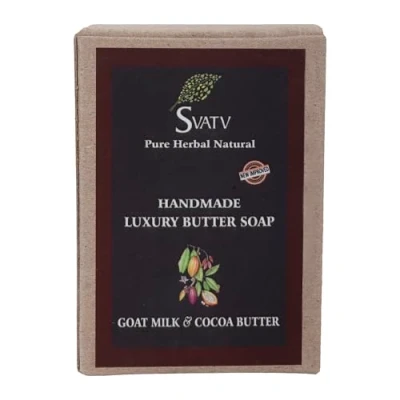 Image of SVATV Soap Goat Milk &amp; Cocoa Butter Best Exfoliating Bar, Traditional Ayurvedic Herbal For All Skin Type 125 Grams