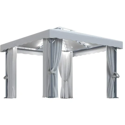 Image of vidaXL Gazebo with Curtain&amp;LED String Lights 3x3 m Cream White