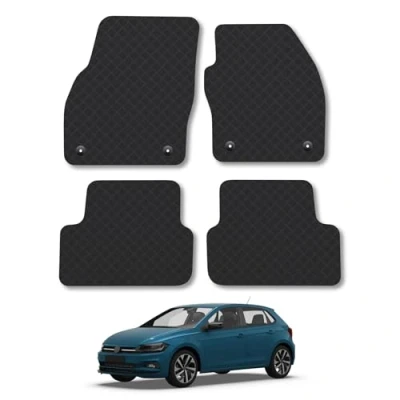 Image of 5mm Rubber Car Mats Compatible With VW Polo (2018+) Tailored Fit Floor Set Accessory Custom Anti Slip Backing Heavy Duty Waterproof Easy Clean Durable All Weather Full Coverage Clips