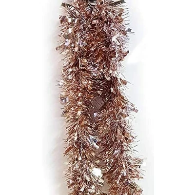 Image of 10 Metres of Deluxe Chunky Fluffy Tinsel Bright and Classic Christmas Colours 5 Strands 6 Foot 7&quot; Long Thick Thin 6ply Foil Metallic Total 33ft or 395&quot; Many (Rose Gold)