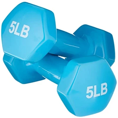 Image of Amazon Basics Vinyl 5 Pounds (2,3 kg) Dumbbells Set of 2, Light Blue