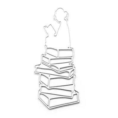 Image of Book Girl Dies Happy New Year Metal Cutting for Card Making,Festival Greeting Die Cuts Embossing Stencil DIY Scrapbooking Templates Album Paper Cards Decorative Craft