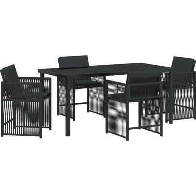 Image of vidaXL 5 Piece Garden Dining Set with Cushions Black Poly Rattan