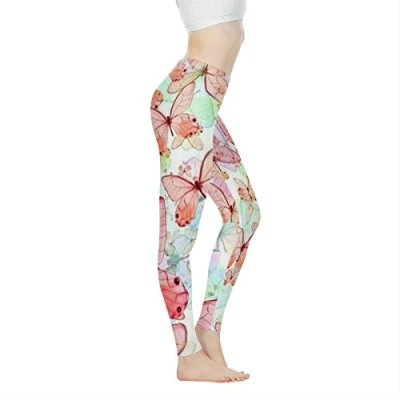 Image of Biyejit Butterfly Design Women High Waisted Leggings Pants for Workout Yoga Jogging Sports Soft Stretch