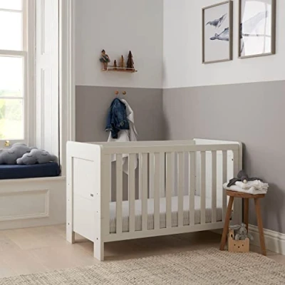 Image of Tutti Bambini Alba Mini Baby Cot Bed 3 in 1 Wooden Crib, Toddler &amp; Day Bed, Convertible Adjustable Base, From Birth to 6 Years, White (120 cm x 60 cm)
