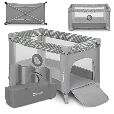 Image of Lionelo Stefi Unisex Baby Playpen, Yellow, Cot, Travel Cot from Birth to 15 kg, Side Entrance, LockGuard Security System, Blockage of Wheels, Carry Bag, Foldable