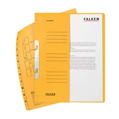 Image of Exacompta Ref 80000672001F FALKEN Hook in Top Down Flat Files A4 (210 x 297mm) Size, Half Cover for Identification, 250gsm Recycled Manilla Yellow (Pack of 50)