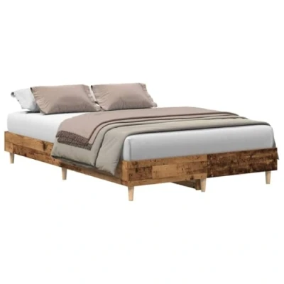 Image of vidaXL Double Bed Frame Old Wood Finish Engineered Brown Bedroom Furniture 193x138x25 cm