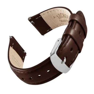 Image of Archer Watch Straps Top Grain Leather Quick Release (Dark Chestnut/Matched Thread, 20mm)