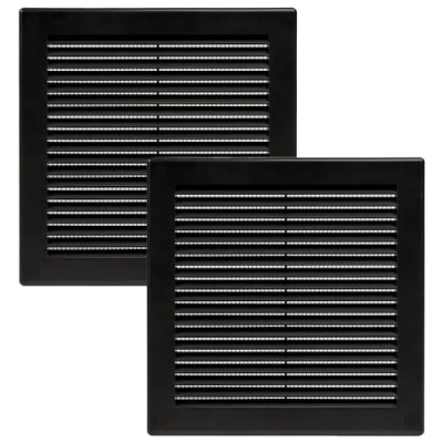 Image of Vent Systems 200 x mm / 8&#039;&#039; Inch Black Soffit Cover Pack of 2 Flat Square Air Louver Grille Built in Insect Screen HVAC Vents for Bathroom, Home Office, Kitchen