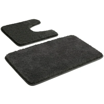 Image of Myting Bathroom Mat Sets 2 Piece, Non Slip Washable Grey Bath Set, Soft Microfibre Rug and Toilet Set 50x80+50x50 cm