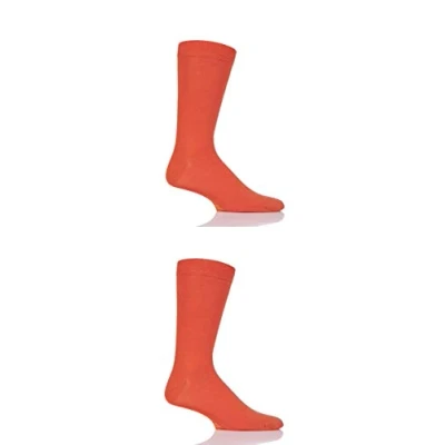 Image of SockShop Mens and Ladies Plain Striped Colour Burst Bamboo Socks with Smooth Toe Seams Pack of 2 Tangerine Dream 6 11