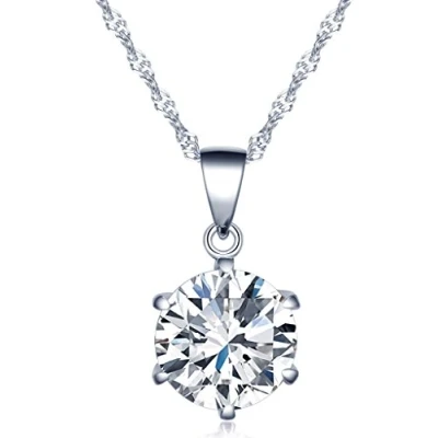 Image of Infinite U Fashion Simple 925 Sterling Silver Cubic Zirconia 6 Claws Pendant Necklace for Women/Girls, L