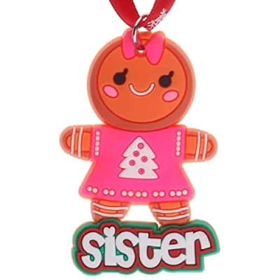 Image of Gingerbread Sister Hanging Christmas Tree Decoration Silicone Ornament Novelty Bauble Stocking Filler Secret Santa Colourful Multicoloured Small Gift Funny