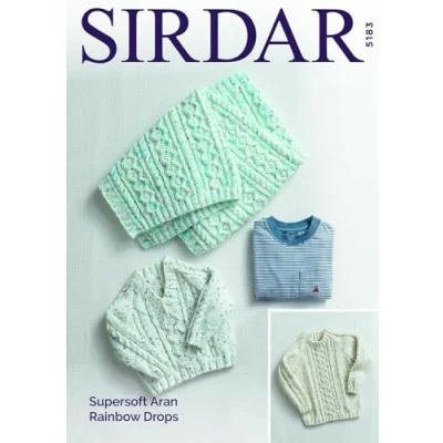 Image of Sirdar Supersoft Aran Rainbow Drops Knitting Pattern 5183 Sweaters &amp; Blanket