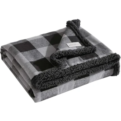 Image of Eddie Bauer Reversible Sherpa Flannel Bedding Buffalo Check Throw Blanket Home Decor for All Seasons (Grey/Black, 50&quot; x 60&quot;)