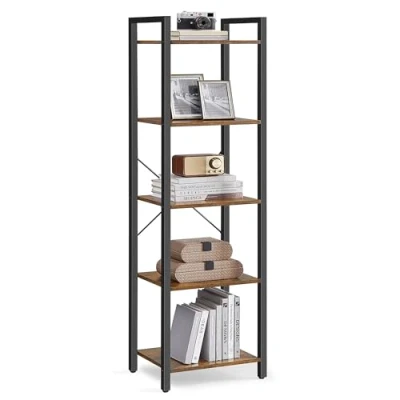Image of VASAGLE LLS100B01 5 Tier Bookcase Storage Unit for Office, Living Room, Bedroom, 30 x 39.5 154 cm, Industrial Style, Rustic Brown and Black