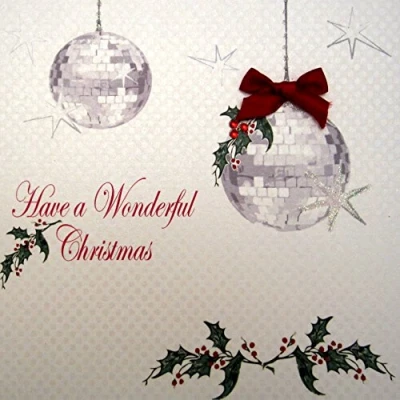 Image of WHITE COTTON CARDS Have A Wonderful, Handmade Large Christmas Card. Glitter Baubles (Code xx14 2)