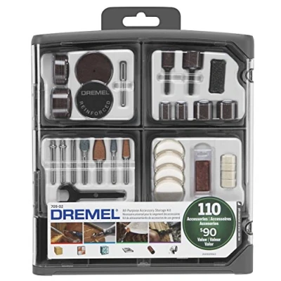 Image of Dremel 709 02 110 Piece All Purpose Rotary Tool Accessory Kit Includes a Carving Bit, Sanding Drums, Grinding Stones, Cutting Discs, and Storage Case