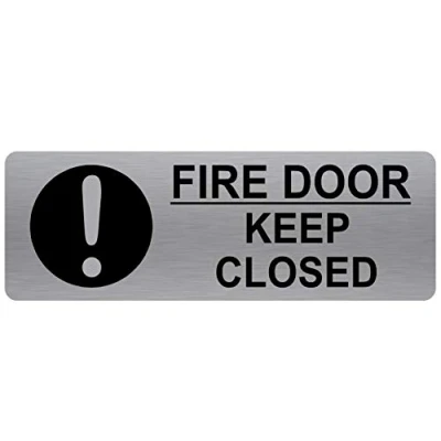Image of METAL Fire Door Keep Closed Sign WITH IMAGE Brushed Silver Aluminium Warning Safety Security Notice Office Shop Warehouse School Cafe