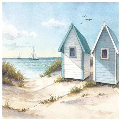 Image of Napkins Beach Huts 20 Pack 3 Ply Paper Ambiente Party Tableware Serviettes 16.5cm x